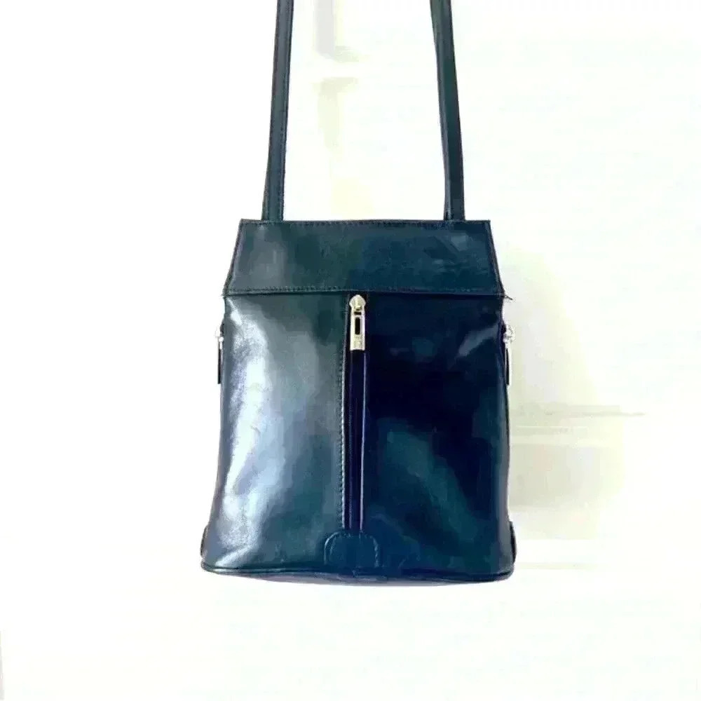 VERA PELLE BLACK LEATHER SHOULDER BAG MADE IN ITALY